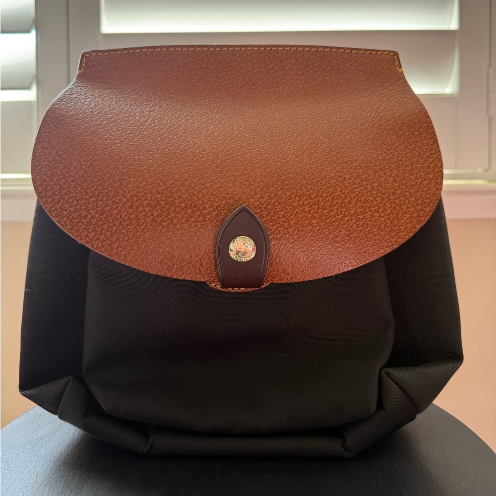Dooney & Bourke Black Nylon & Brown Leather Backpack